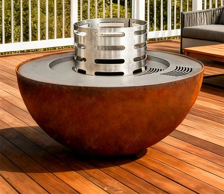 Outdoor Cooking Corten Steel Barbecue Table Grill Charcoal BBQ Smokers Grill