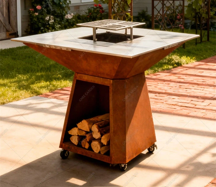 Barbeque Corten Steel Outdoor Charcoal BBQ Grill Rust Finish Heavy Duty Korean Style Fire Pit BBQ Grill