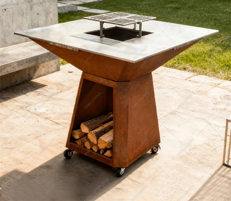 Modern Powder Coated Corten Steel Charcoal Outdoor BBQ Grill