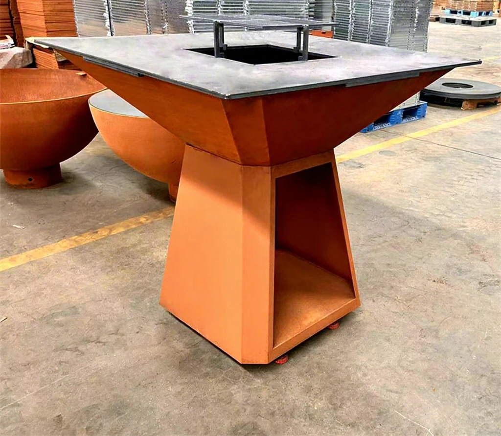 product_image_1775567797_83858378 Modern Powder Coated Camping Corten Steel Charcoal BBQ Grill Fire Pit