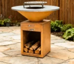 Outdoor Rusty Corten Steel Barbecue Grill Wood Charcoal Corten BBQ Fire Pit Corten Bbq Grills