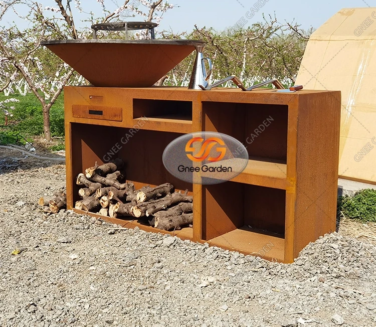 Garden Outdoor Wood Burning Corten BBQ Firepit