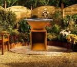 Modern Outdoor Cooking Corten Steel BBQ Grill Pit Charcoal Wood Burning Barbecue Table with Trolley for >5 People