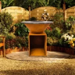 Modern Outdoor Cooking Corten Steel BBQ Grill Pit Charcoal Wood Burning Barbecue Table with Trolley for >5 People