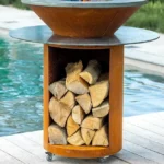 Modern Corten Steel Charcoal BBQ Grill for Outdoor Kitchen & Camping Wood Fired Barbecue with Trolley Designed for >5 People