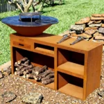 Garden Corten Steel Bbq Fire Pit Outdoor Premium Charcoal Picnic Bbq Grill Corten Fire Pit Table Metal