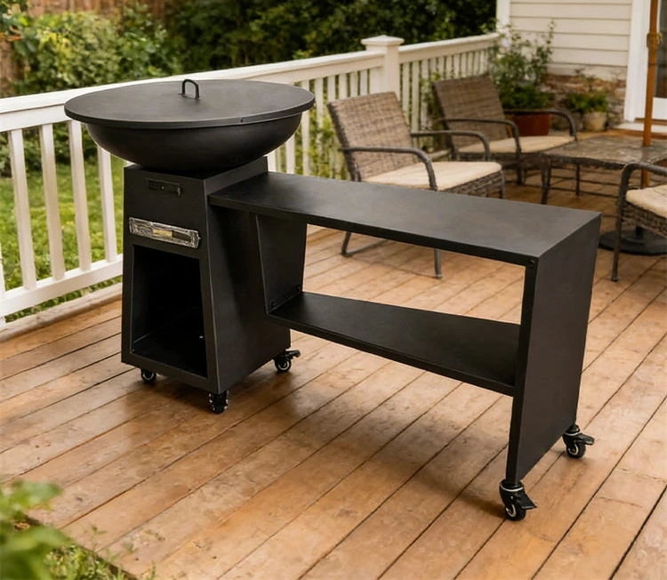 Commercial Modern Powder Coated Steel Charcoal BBQ Grill with Trolley for 3-5 People Outdoor Use
