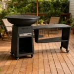 Outdoor Cooking BBQ Corten Steel Powder Coated Modern Style Fire Pit and Trolley BBQ Grill with Easily Assembled Design