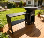 Outdoor Cooking BBQ Corten Steel Powder Coated Modern Style Fire Pit and Trolley BBQ Grill with Easily Assembled Design
