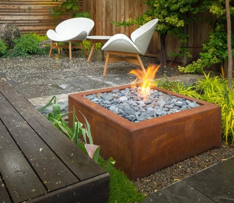 Modern Customized Corten Steel Hanging Table Natural Gas & Firewood Outdoor Fire Pit for Home Warming Decoration