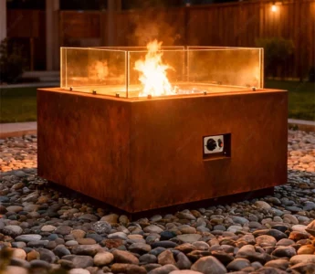 Rectangular Metal Fire Pit Propane Outdoor Garden Heating Firepit Large Gas Heaters Corten Steel Gas Fire Pit