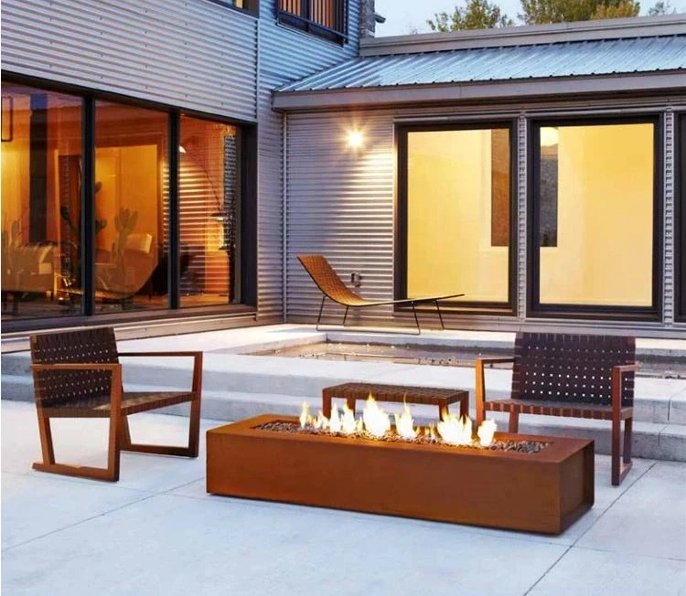 Decorative Modern Design Firepit Outdoor Rectangular Warming Nature Gas Heavy Gauge Square Corten Steel Fire Pit