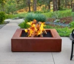 Decorative Modern Design Firepit Outdoor Rectangular Warming Nature Gas Heavy Gauge Square Corten Steel Fire Pit