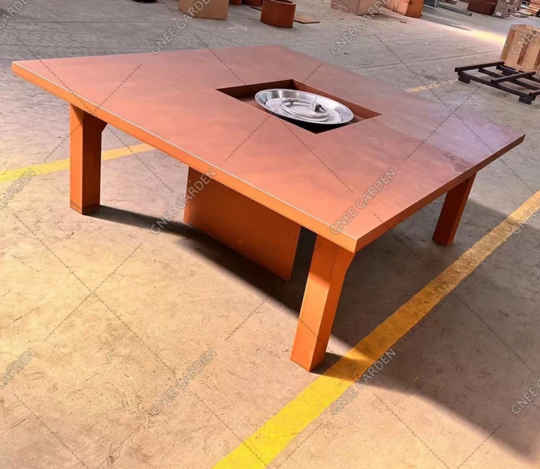 Square Corten Steel Gas Garden Steel Fire Table Outdoor Fire Pit