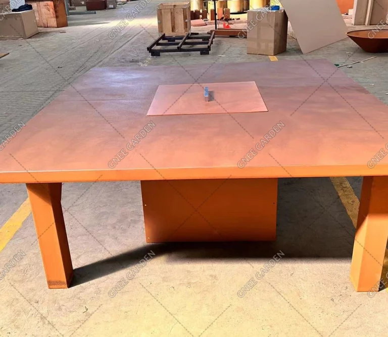 Square Corten Steel Gas Garden Steel Fire Table Outdoor Fire Pit