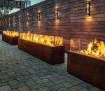 Low Smoke Gas Firepit Manufacturer Heavy Gauge Propane Fire Table Outdoor Rectangular 150cm Corten Steel Fire Pit