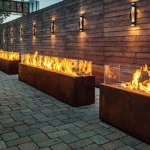 Low Smoke Gas Firepit Manufacturer Heavy Gauge Propane Fire Table Outdoor Rectangular 150cm Corten Steel Fire Pit