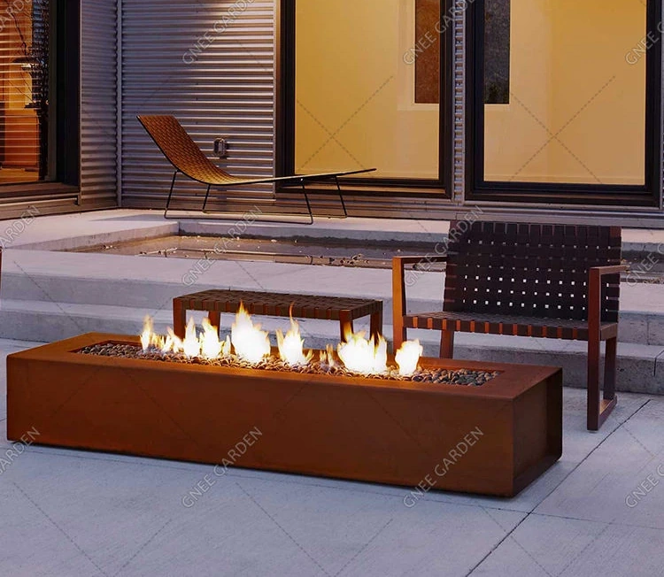 Outdoor Warming Fire Pit Table Corten Steel Gas Firepit