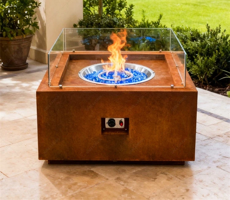 Corten Steel Rectangle Propane Fire Pits Outdoor Gas Fireplace