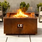 Patio Propane Firepit Table Rectangle Corten Steel Gas Fire Pits