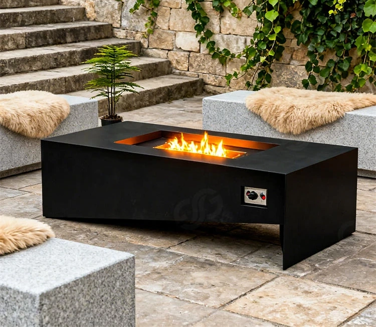 Outdoor Garden Corten Steel Gas Fire Pit Rectangle Fire Table Patio Eco-Friendly Powder Coated