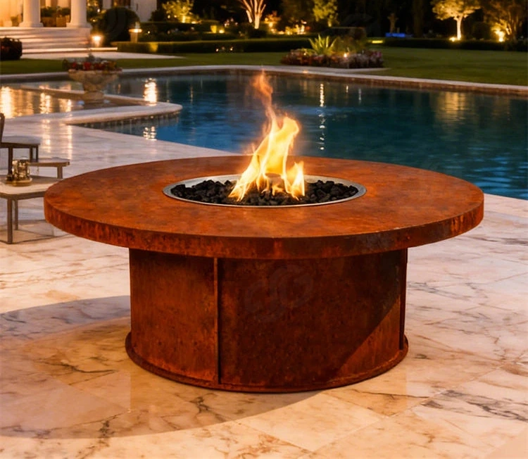 Customized Propane Gas Fireplace Outdoor Corten Steel Propane Fire Pit Corten Steel Gas Fire Pit