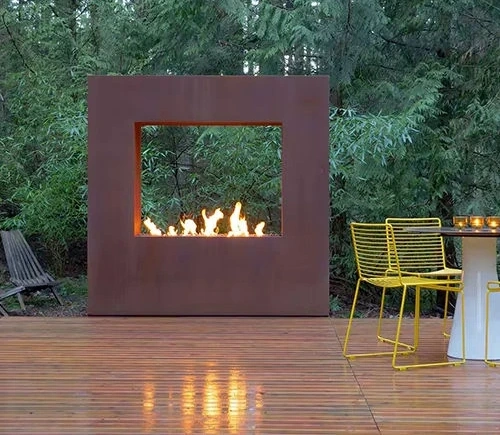 Customised Custom Sized Factory Price Attractive Outdoor Smokeless Corten Steel Gas Square Gas Fireplace