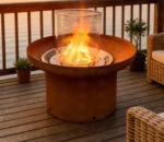 Corten Steel Metal Outdoor Gas Fire Pit Round Natural Rusted Finish Eco-Friendly