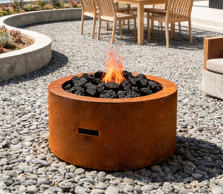 Tabletop Corten Steel Round Propane Fire Pit with Powder Coated Finish Eco-Friendly Outdoor Patio Heater