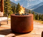 Round Corten Steel Natural Rusted Powder Coated Eco-Friendly Gas Propane Fire Pit for Outdoor Patio Use