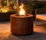 Round Corten Steel Natural Rusted Powder Coated Eco-Friendly Gas Propane Fire Pit for Outdoor Patio Use