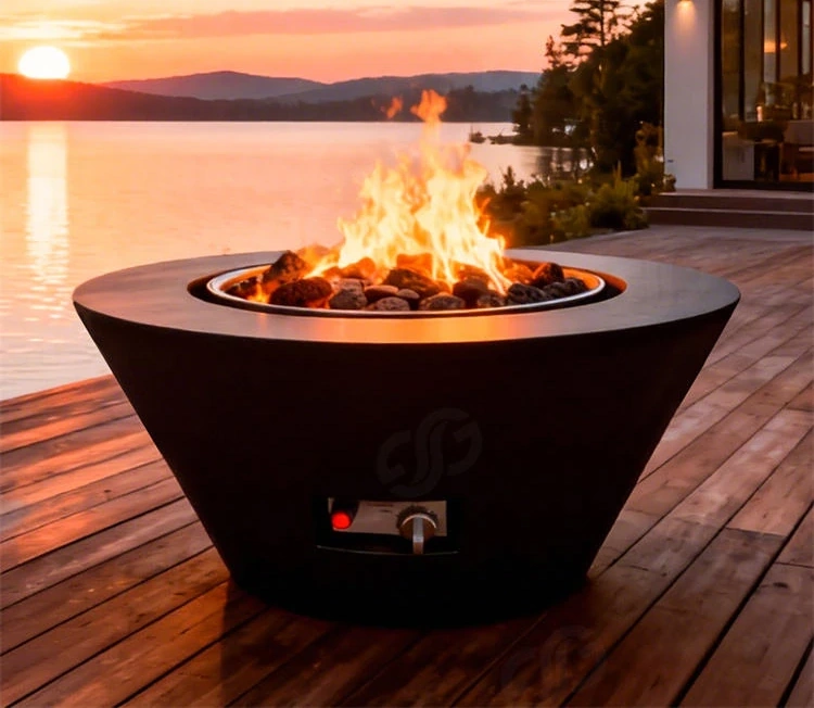Outdoor & Indoor Corten Steel Gas Fire Pit for Garden & Home Use Natural Rusted Finish Eco-Friendly