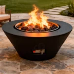 Outdoor Patio Heating Round Corten Steel Gas Fire Pit Table Eco-Friendly Powder Coated