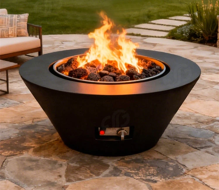 Outdoor Patio Heating Round Corten Steel Gas Fire Pit Table Eco-Friendly Powder Coated