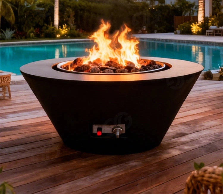 Outdoor Patio Heating Round Corten Steel Gas Fire Pit Table Eco-Friendly Powder Coated