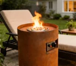 Round Outdoor Corten Steel Natural Rusted Powder Coated Eco-Friendly Gas Fire Pit