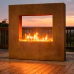 Square Corten Steel Gas Firepit Outdoor Square Table Gas Fire Pit