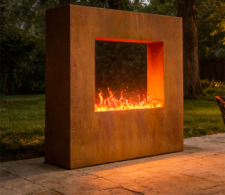 Square Corten Steel Gas Firepit Outdoor Square Table Gas Fire Pit