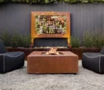 Square Corten Steel Gas Firepit Outdoor Square Table Gas Fire Pit
