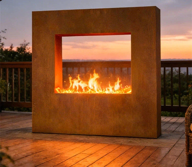 Garden Corten Steel Gas Fire Pit with Modern Design Natural Rust Finish Eco-Friendly Outdoor Warming