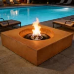 Patio Rectangle Corten Steel Gas Firepit Table Stylish Propane Fire Pits