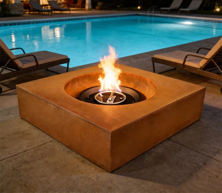 Patio Rectangle Corten Steel Gas Firepit Table Stylish Propane Fire Pits