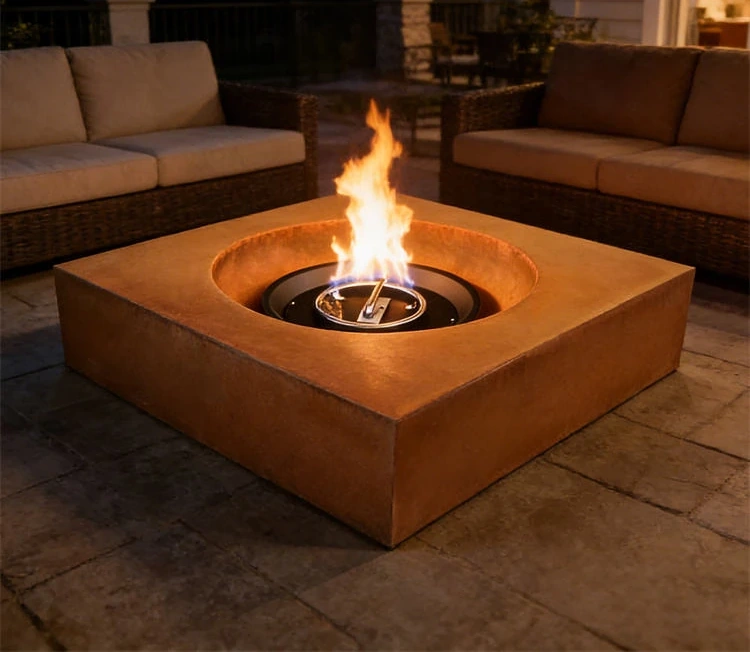 Corten Steel Outdoor Round Firepit Gas Fire Pit Table with Fire Pits