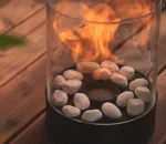 Indoor Outdoor Mini Personal Fire Pit Portable Fire Bowl Round Tabletop Bio Ethanol Fireplace with Glass Cover