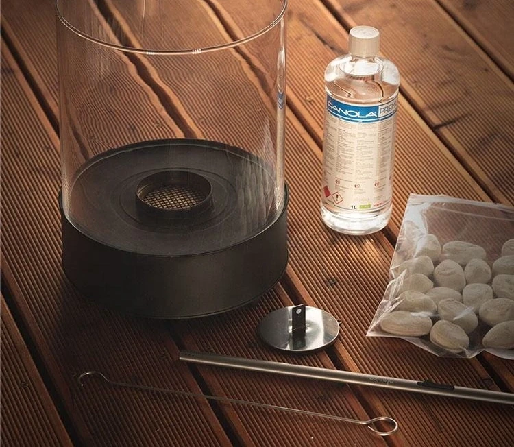 Indoor Outdoor Mini Personal Fire Pit Portable Fire Bowl Round Tabletop Bio Ethanol Fireplace with Glass Cover