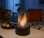 Indoor Outdoor Mini Personal Fire Pit Portable Fire Bowl Round Tabletop Bio Ethanol Fireplace with Glass Cover