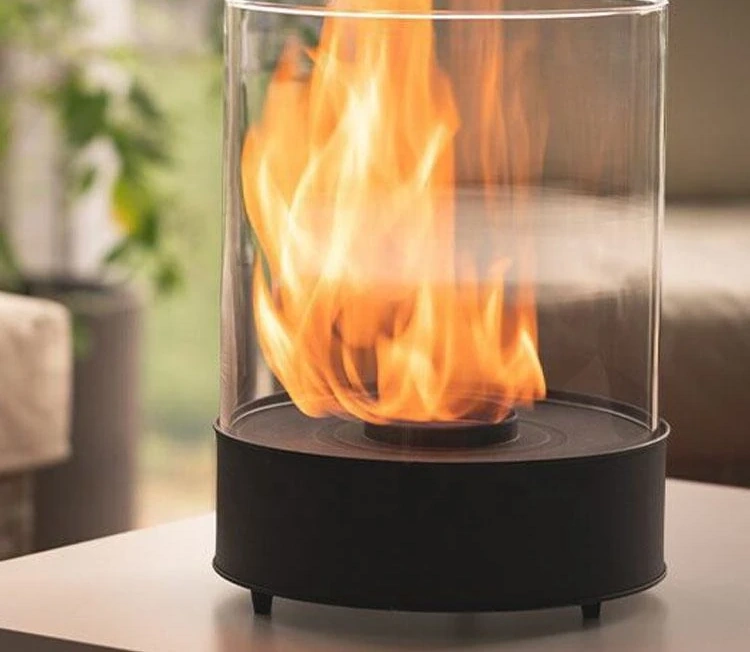 Indoor Outdoor Mini Personal Fire Pit Portable Fire Bowl Round Tabletop Bio Ethanol Fireplace with Glass Cover