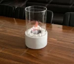 Indoor Outdoor Mini Personal Fire Pit Portable Fire Bowl Round Tabletop Bio Ethanol Fireplace with Glass Cover