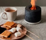 Custom Portable Small Fire Pit Bowl Concrete Table Top Fire Pit Indoor Bio Ethanol Concrete Fire Bowl