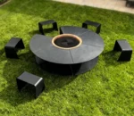 Corten Steel World Map Round Fire Ball Wood